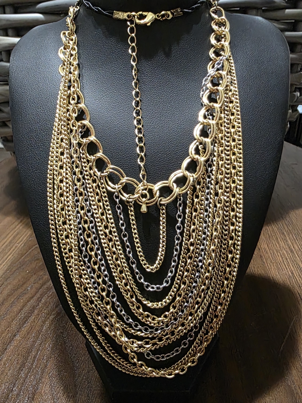 Multi-Strand Gold & Silver Layered Statement Necklace